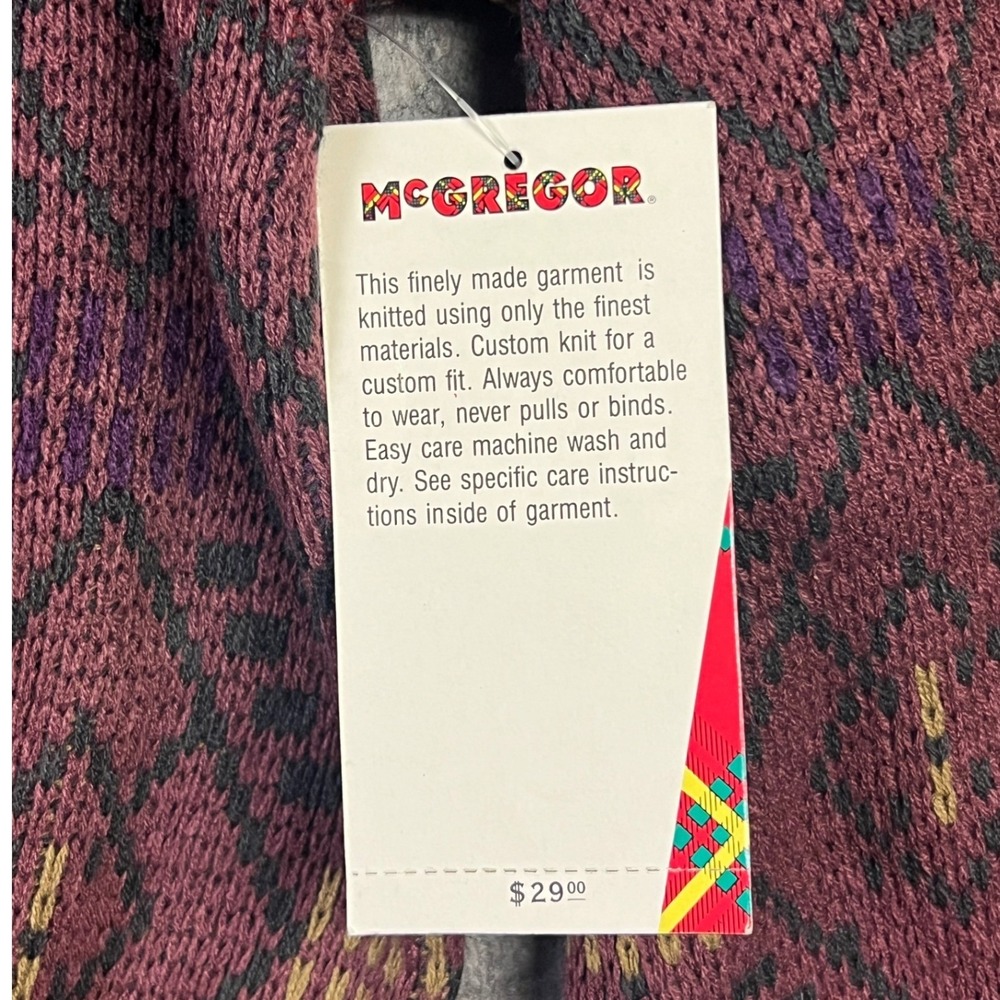 Vintage McGregor Sweater Mens L Burgundy Geometric Diamond Grandpa 80s 90s New - Picture 4 of 8